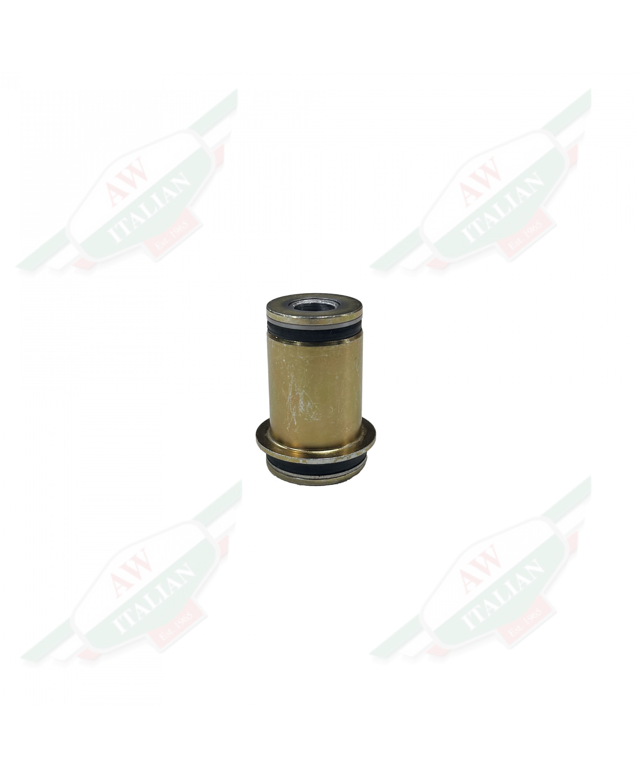 Gold Metal cylinder standing upright on white background
