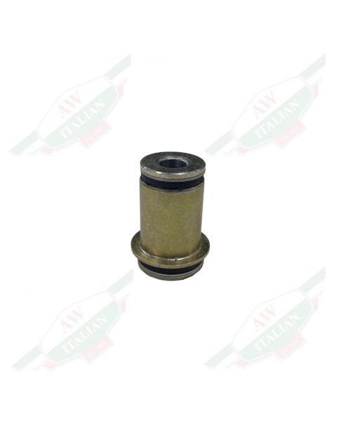 metal cylinder standing upright on white background with black rubber rings at the top and bottom