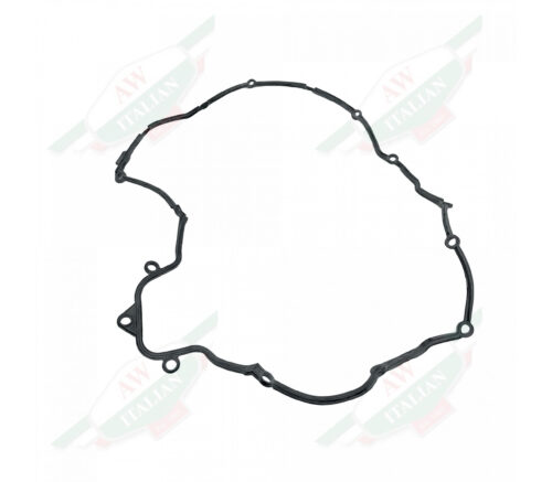 Thin black rubber gasket on white background