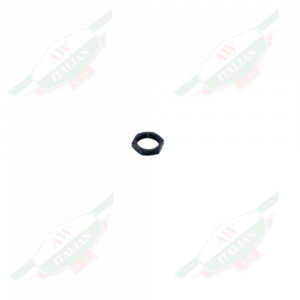 Black metal hexagon with hole in the middle on white background