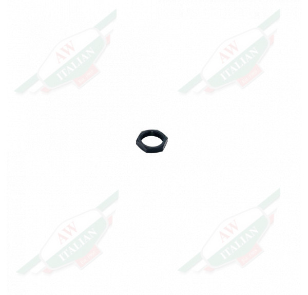 Black metal hexagon with hole in the middle on white background