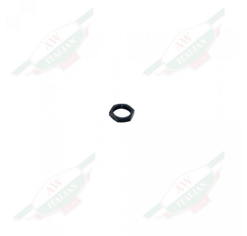 Black metal hexagon with hole in the middle on white background