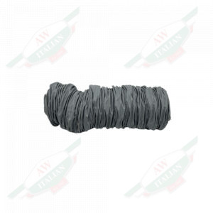 Grey scrunched up flexing hose on white background