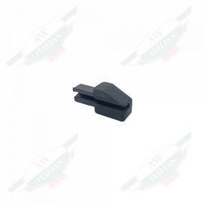 Black rubber arrowhead shaped object on white background