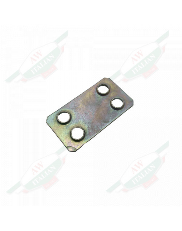 Silver metal plate with four holes on white background