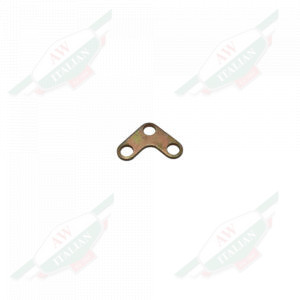 Gold metal boomerang shaped object on white background