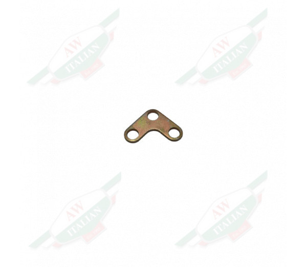 Gold metal boomerang shaped object on white background
