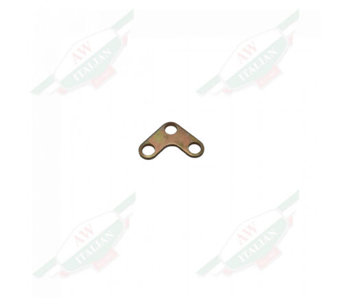 Gold metal boomerang shaped object on white background