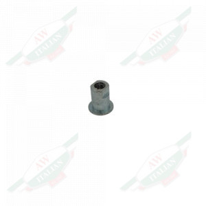 Silver metal thimble shaped object on white background