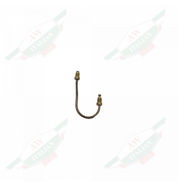 Backwards J shaped gold object on white background