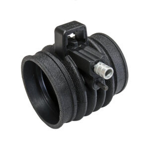 Black hollow cylinder with bolt on the side on white background