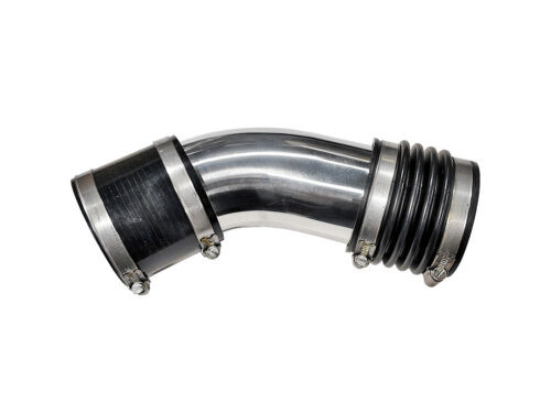 curved aluminum pipe with black rubber hoses