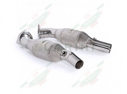 stainless steel larini ferrari 430 catalytic converters tubes on white background