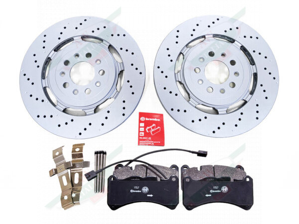 alfa 68309143AAKITB brake rotor circle discs and grey brake pads with wires and red book