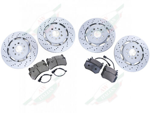 brake rotor circle discs and grey brake pads with wires