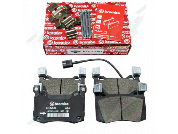 maserati 673012381 brake pads black with wire and red brembo box