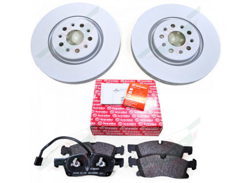 maserati 670038175KITB two silver discs with holes and brake pads red box brembo