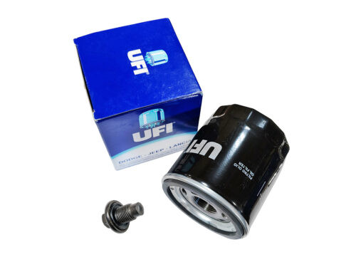 oil filter black UFI with blue box and drain plug bolt