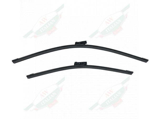 two wiper blades black curved plastic