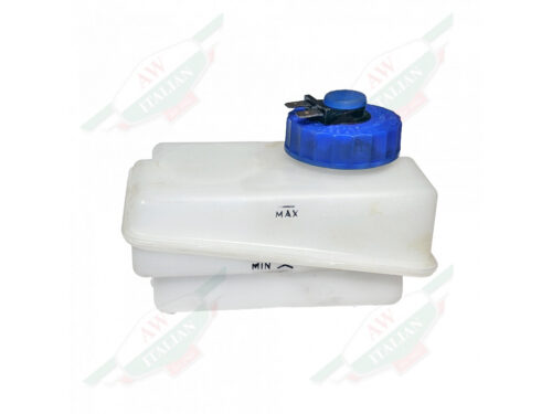 white plastic reservoir tank with blue cap