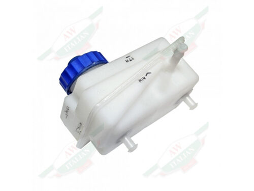 white plastic reservoir tank with blue cap
