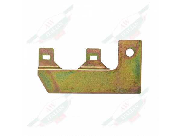 gold colored metal bracket with 3 legs and 3 holes