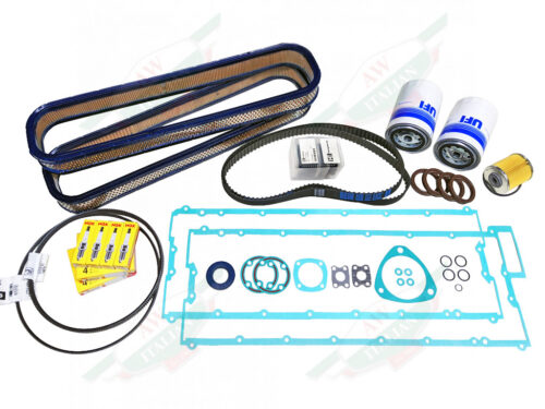 major 30k service kit air filters green gaskets timing belts on white background