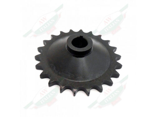 black gear with teeth on outer edge and hole in middle