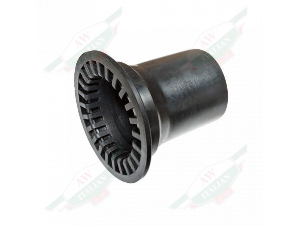 black rubber cylindrical dust boot with ridges on bottom