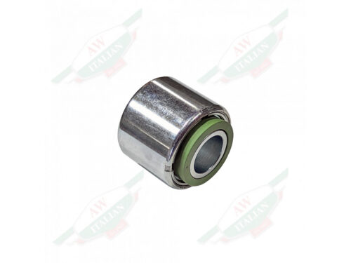 silver metal cylinder with green rubber edge and hole through center