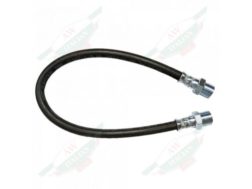 black rubber hose C shape with metal threaded ends