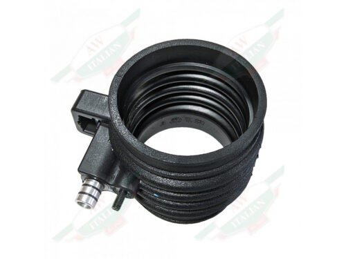 Black hollow cylinder with bolt on the side on white background