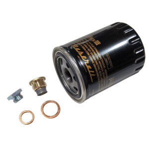 black oil filter with plugs and 2 copper washers