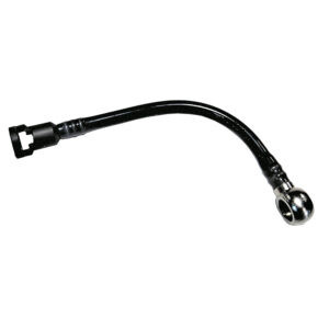 black curved pipe with fittings on ends