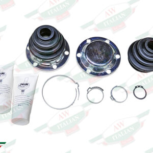 black rubber boot with grey circle clamps and white grease tubes