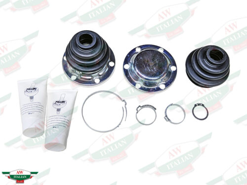 black rubber boot with grey circle clamps and white grease tubes