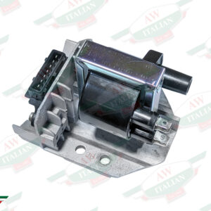 black ignition coil on metal bracket