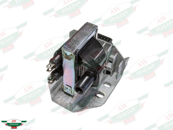 black ignition coil on metal bracket