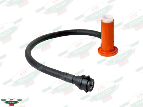 black rubber hose with orange plastic cylinder on end