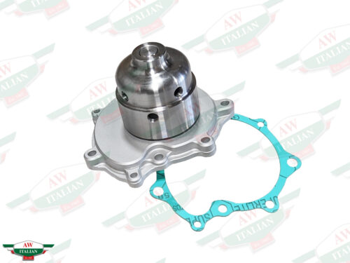 grey metal water pump with green gasket