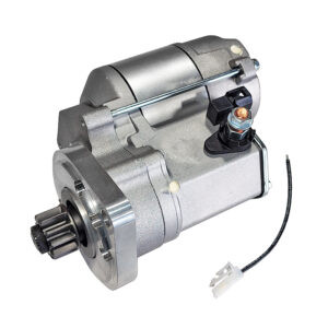 grey metal starter motor with black wire