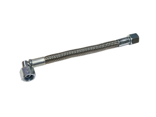 silver metal braided hose with 90 degree end