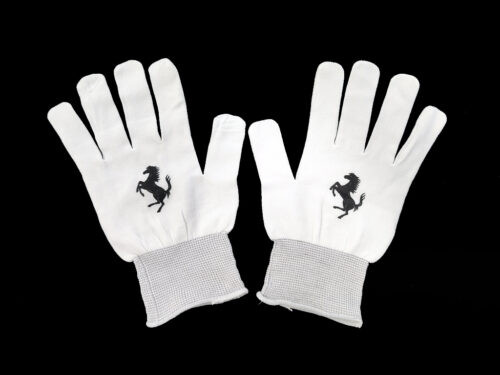 white gloves with black ferrari horse logo