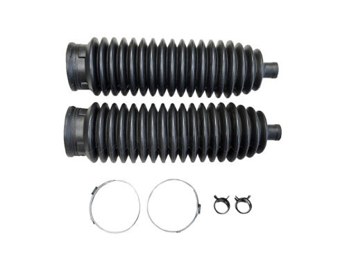 black rubber accordion boots with metal circle clamps
