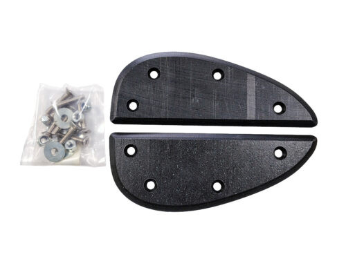 black plastic semi circular plates with a bag of screws