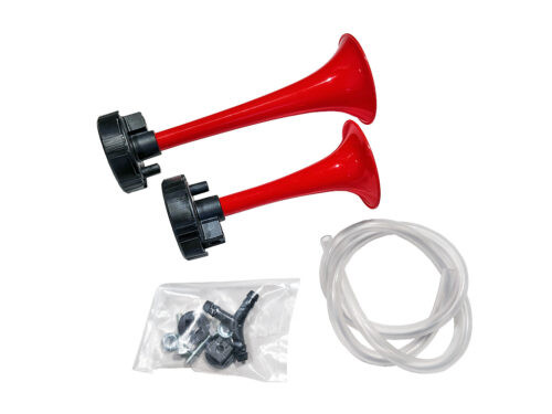 red trumpet horns with circular tube