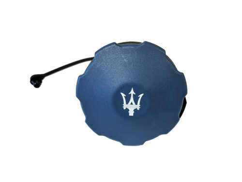 round blue cap with white trident logo