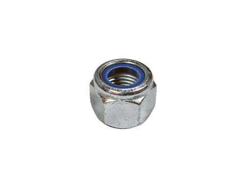 silver hex nut with blue ring