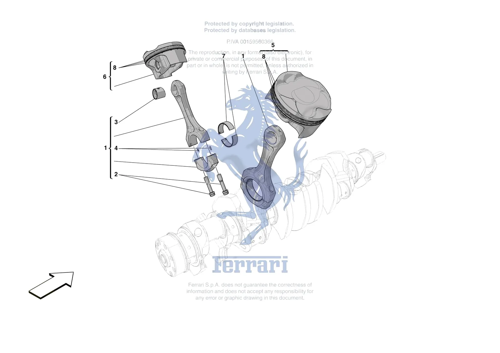 Ferrari 12 Cilindri Spider [ENGINE] - B.05 - PISTONS AND CONNECTING RODS exploded diagram
