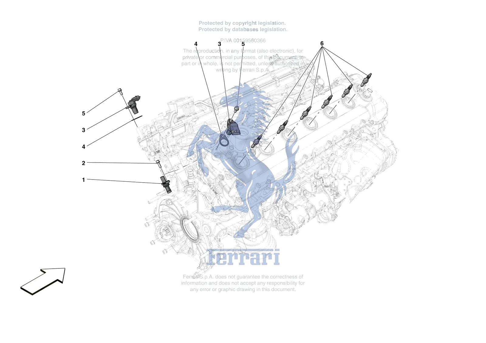 Ferrari 12 Cilindri Spider [ENGINE] - B.16 - IGNITION COIL SPARK PLUGS AND SENSORS exploded diagram